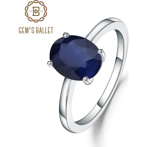 Gems Ballet 2.02Ct Oval Natural Blue Sapphire Wedding Band Ring 925 Sterling Silver Birthstone Engagement Ring For Women