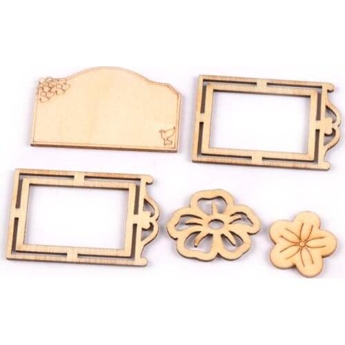 16Pcs 20x45mm Mix Wooden Frame Flowers For Sewing Scrapbook Home Decoration Unfinished Wood Embellishments Art DIY Making M1740