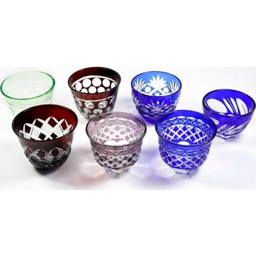 Small Hand Cut Colored Glasses Shochu Sake Shot Glass Tumbler Japanese Style Handcraft Glass Cup