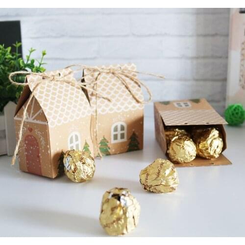 20/50pcs House Shaped Christmas Box Gift Bag Kraft Paper Candy Box Merry Christmas Pillow Gift Box Packaging Home Decoration