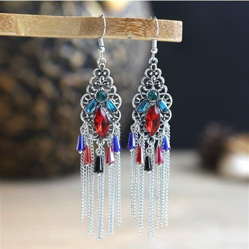 2021 fashionable new style retro tassel national Earrings feminine exaggeration long Gypsies jewelry leather wholesale