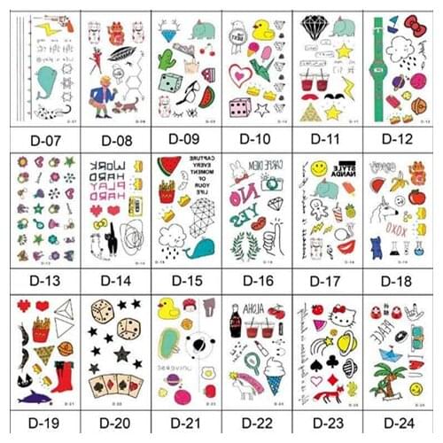 30pcs/set Fake Tattoo Waterproof Colorful Carton Temporary Tattoo Sticker Small Body Art Tattoo Kids Girl Women Tatouage Enfant