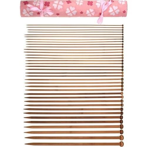 36pcs 25cm Bamboo Knitting Sewing Needles Set Single Pointed Multi Sizes Meet All Needs With Storage Case Bag