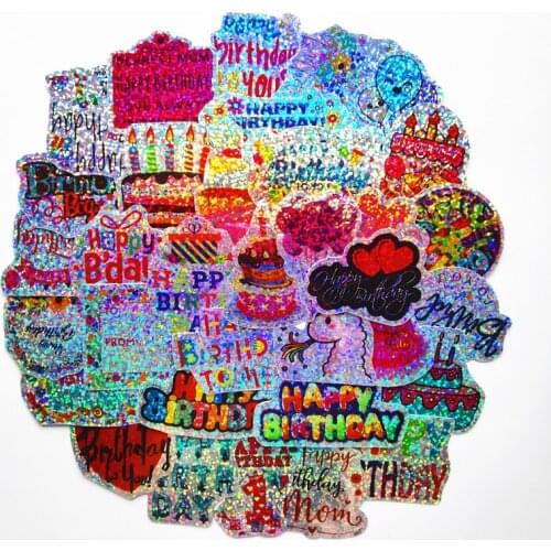 TD ZW 44Pcs Happy Birthday Laser Sticker For Suitcase Skateboard Laptop Luggage Fridge Phone Car Styling DIY Decal Sticker
