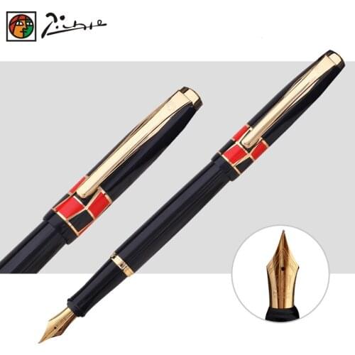 Free Shipping Promotion Picasso Pimio 923 Luxury Pure Black and Gold Clip Fountain Pen with 0.5mm Iridium Nib Metal Ink Pens