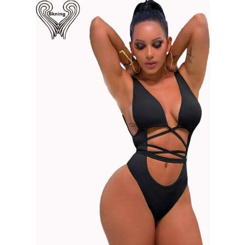 Bkning Thong Bandage Swimsuit One Piece Bathing Suit Women Push Up Swimwear 2020 Plunge Swimming Suits Female Body Wrap Monokini