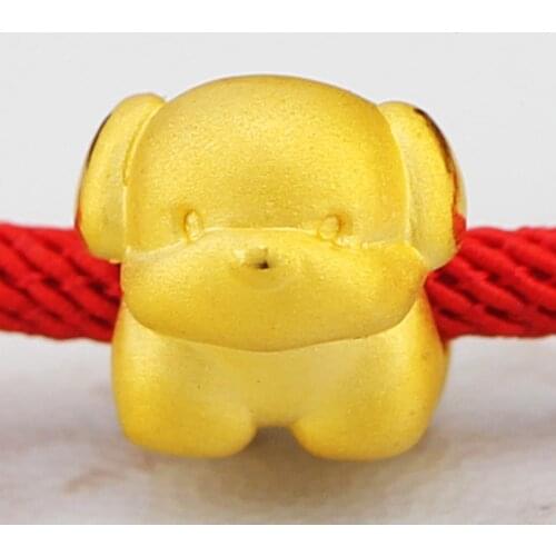 Pure 999 Yellow gold Zodiac Dog bracelet fashion cute dog red string bracelet 1g