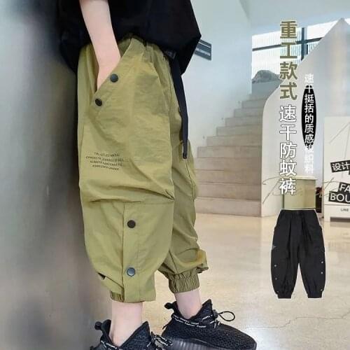 Boys Pants Boys Fashion Solid Color Cargo Pants Teenage Boy Multi-Pocket Long Trousers Kids Summer Boys Casual Loose Pants J98