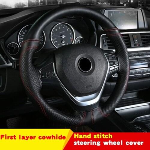 Car Steering Wheel Cover Genuine Leather Four Seasons Non-Slip Steering Case Wheel Cover Steering-Wheel Interior Accessories