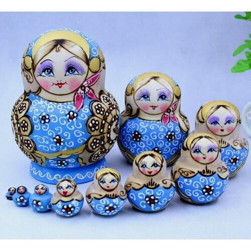 10pcs/set Wood Russian Nesting Dolls Creative Christmas Gifts Girls Toys Traditional Matryoshka Dolls Home Decoration Dolls