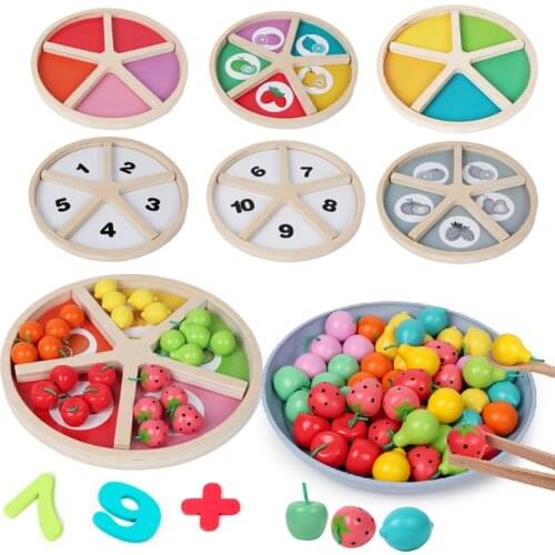 Kids Montessori Education Simulation Fruit Classification Toys Learning Color Math Pretend Play Clip Fruits Toys