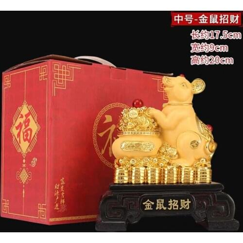 HOME OFFICE foreign present gift # 2020 bring wealth fortune Propitious GOOD LUCK Chinese Zodiac gold mouse Decoration gift box