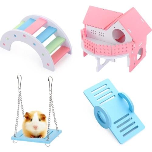 Hamster Toys Wooden Rainbow Bridge Seesaw Swing Toys Small Animal Activity Climb Toy DIY Hamster Cage Accessories