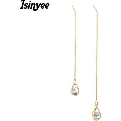ISINYEE Fashion Small CZ Crystal Asymmetrical Earrings For Women Bijoux Long Bohemian Statement Cubic Zirconia Earring Jewelry