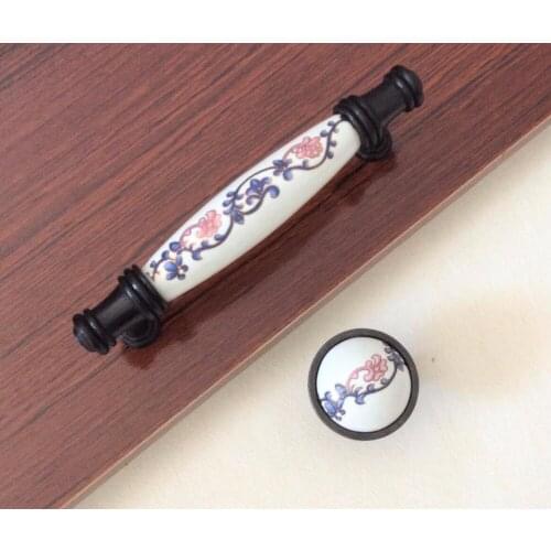 Ceramic Plum blossom Pulls Drawer Handles knobs Countryside Dresser Handles / Cabinet Handles Kitchen Decorative Hardware