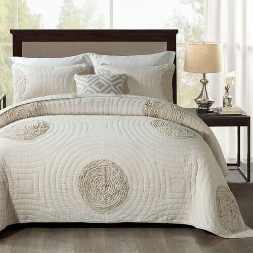 Solid Color Bedspread Quilt Set 3PCS Bedding Applique Cotton Quilts for Bed Cover Pillowcase King Queen Size Summer Coverlet Set