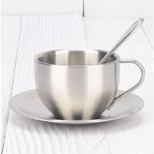 Creative gift cup stainless steel coffee cup set double Milk Cup European Cup with saucer tea cups and saucer sets