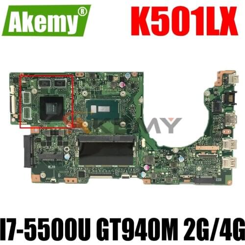 AKEMY K501LX Laptop Motherboard For ASUS K501LB K501L Original Mainboard 4GB-RAM I7-5500U GT940M 2G/4G（Sent At random