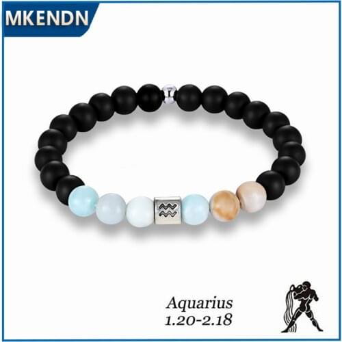 MKENDN 12 Zodiac Signs Amazonite beads with Constellation Horoscope Stone Beads Charm Yoga Bracelet For Men Women Jewelry Gift