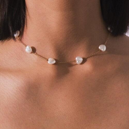 Fashion Imitation Pearl Heart Star Choker Necklace for Women Sweet Unique Bead Clavicle Chain Necklace Party Jewelry Gifts