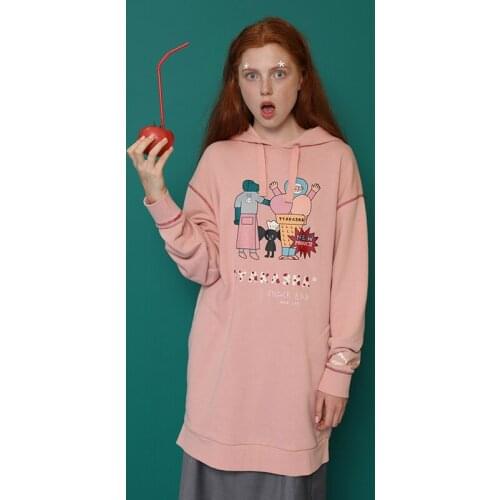 Fashion Design Autumn Winter Women Long Sweatshirt Big Hoodies Pullovers Dress Casual Sweatshirts Jumper Top Playful Printed