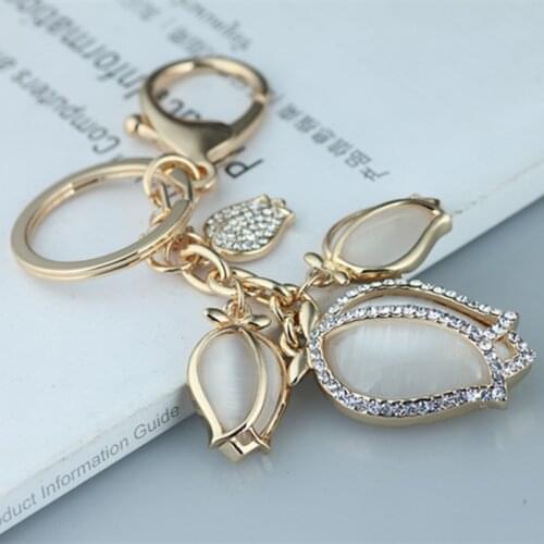 Fashion high-end keychain exquisite tulip flower string car key chain girl bag pendant jewelry rhinestone couple gift