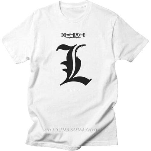 Death Note L White T Shirt Men Cotton Anime Casual Fashion High QualityRound Neck Tshirts Mens short sleeve