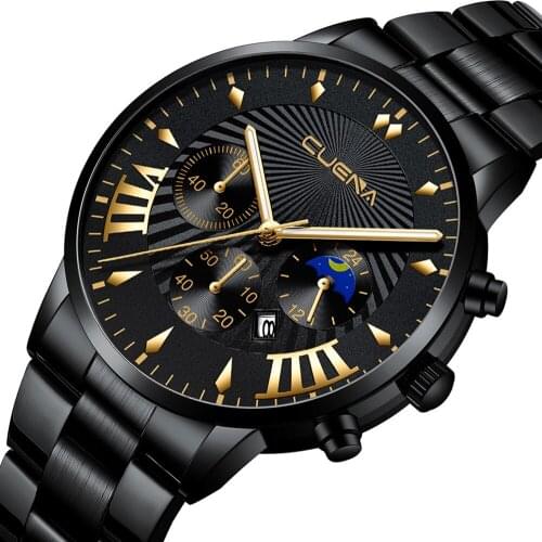 Men Fashion Stainless Steel Analog Date Sport Quartz Business Wrist Watch Quartz Gold Clock Men Relogio Masculino montre homme