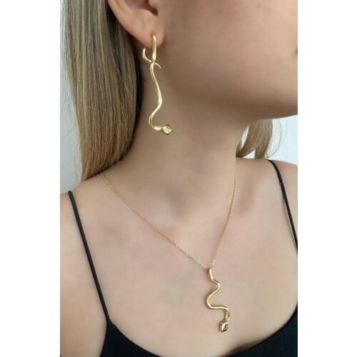 Sarı Yılan Figürlü Kolye Küpe Set