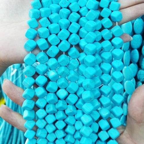 Natural blue stone square diagonal beads 6--10mm semi-precious stones loose beads loose beads DIY bracelet 39cm