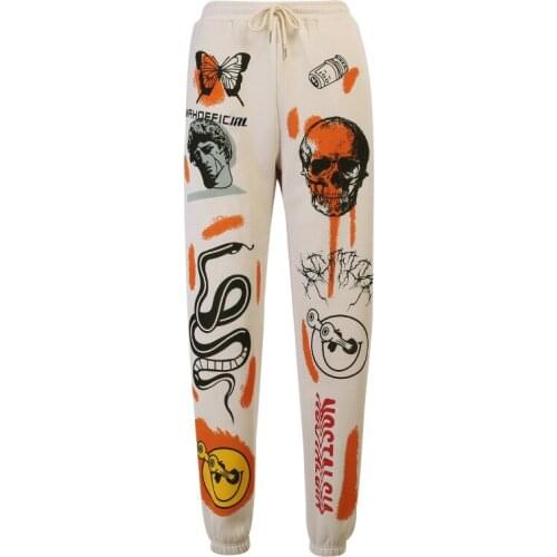 Autumn and winter new fashion streetwear pattern printing bandage thick warm casual pants