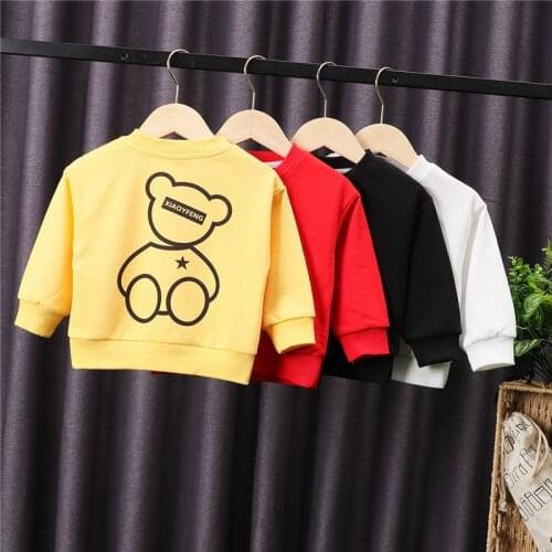2021 baby girl autumn new cartoon print round neck long-sleeved childrens sweater pure cotton boy spring top