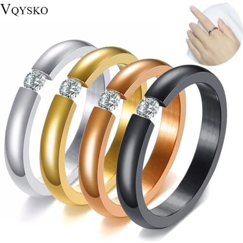 New Solitaire Rings for Women 3mm Thin Stainless Steel Engagement Ring Elegant Lady AAA CZ Stone Wedding Party Jewelry Bands