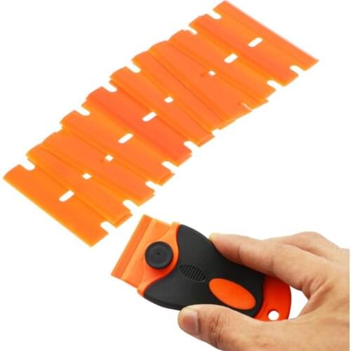 10Pcs/Set Double-Edged Plastic Blades Replacement Scraper Window Car Glass Glue Tape Remover Safety Sticker Decals Removal E56C