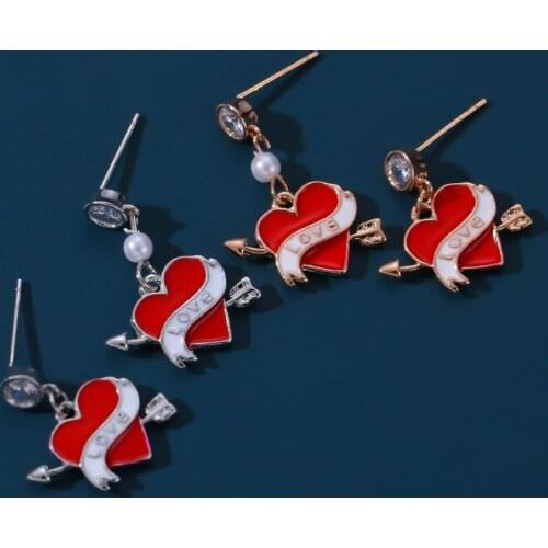 Origin Summer Exquisite Red Color Love Heart Letter Dangle Earings for Women Korean Fashion Cubic Zirconia Earings Party Jewelry