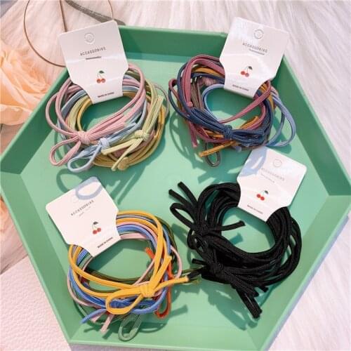6 Pcs Korea Childrens Simple Candy Color Basic Knotted Rubber Band Hair Rope Headwear Fashion Girl Kids Hair Accessories