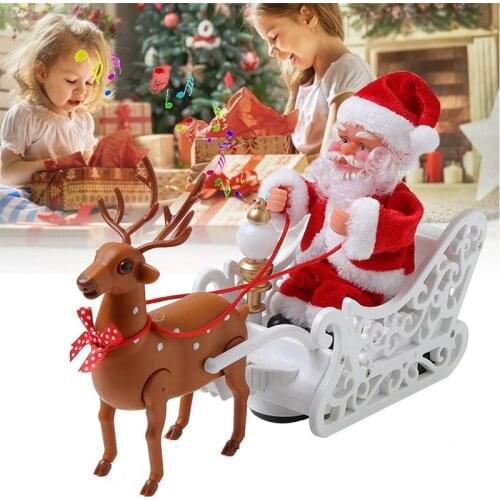 Christmas Elk Sleigh Pulling Santa Claus With Music Children Best New Year Gifts Electric Sounding Toy Festival Home Decoration