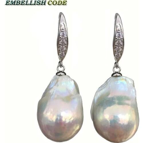 Baroque Irregular style pearl hook earrings flameball plus size tissue nucleated natural freshwater pearls Special