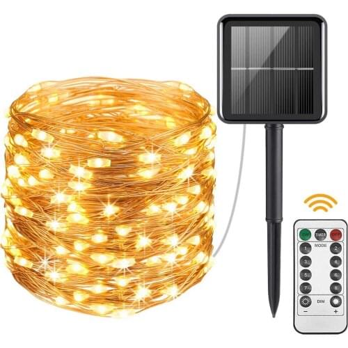 LED Solar Powered String Lights 8 Modes Waterproof Copper Wire Solar Christmas Lights for Home Garden Patio Yard Wedding Party