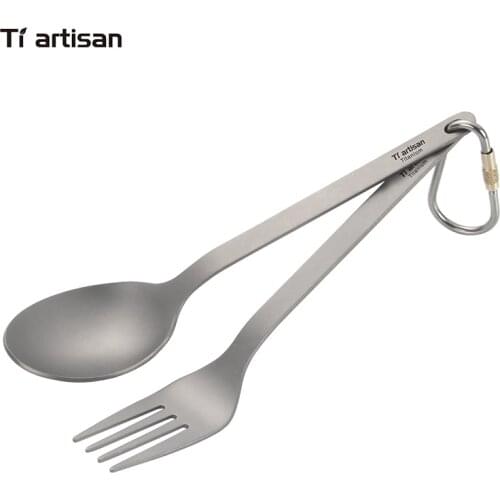 Tiartisan New Titanium Cutlery Set with Fork and Spoon in one Set Flatware for Outdoor Camping Hiking Travel Picnic BBQ