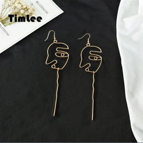 Timlee E099 Handmade Metal Art Face Retro Exaggeration Drop Earrings Fashion wholesale