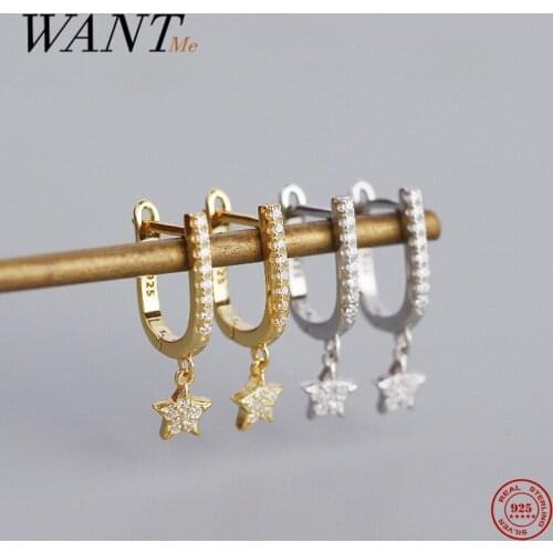WANTME Real 925 Sterling Silver Trendy Charms Goth Buckle Zircon Star Stud Earrings for Women Chic Party Jewelry серьги кольца