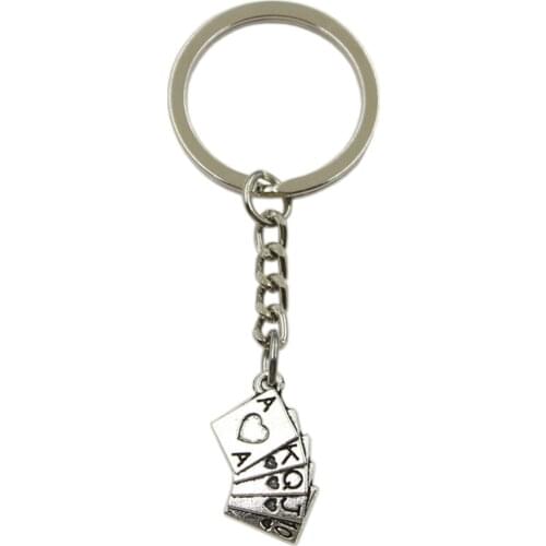 Factory Price Playing Cards Poker Train Seqence Pendant Key Ring Chain Silver Color Men Car Gift Souvenirs Keychain Dropshipping