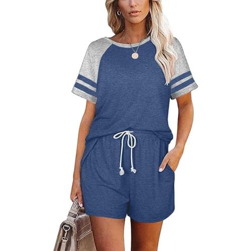 Summer Two Piece Suit Patchwork Color Casual Outfits Women Two Piece Suit Short Sleeve T-Shirts Sportwear Set 2021 New