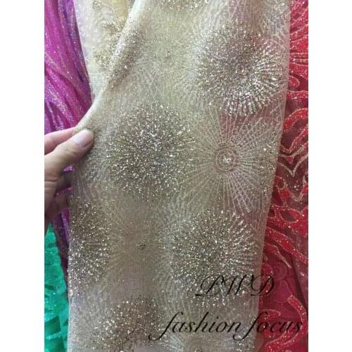 1 Yard Swiss Lace Material Hot Glued Glitter African Fabric For Evening Dress Dry Lace Fabric Mesh Sequin Fabric