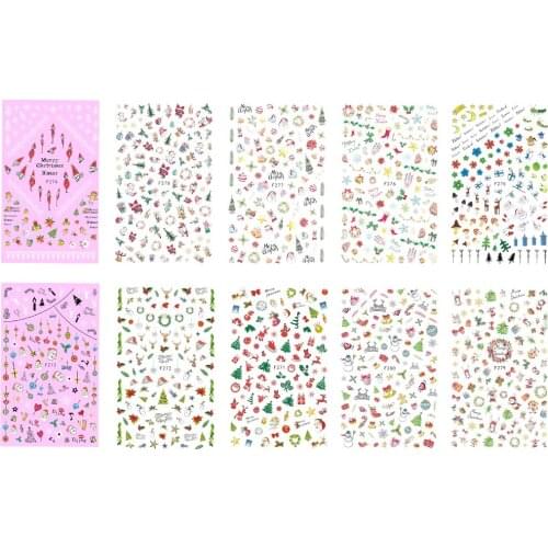 10 Pcs Nails Decoration Christmas Elk Santa Claus Flowers Nail Art Stickers