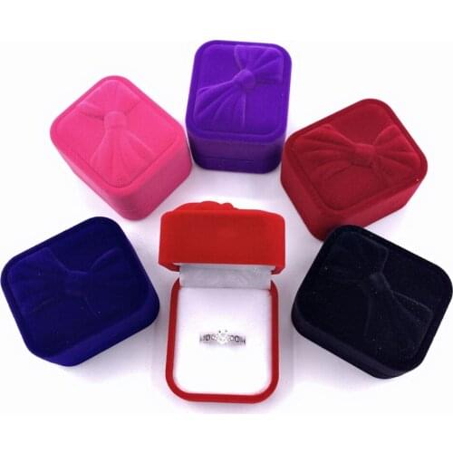 100pcs/lot Bowknot Engraved Flocking Jewelry Box Ring Earring Studs Brooches Jewelry Storage Case Gift Box Wholesale
