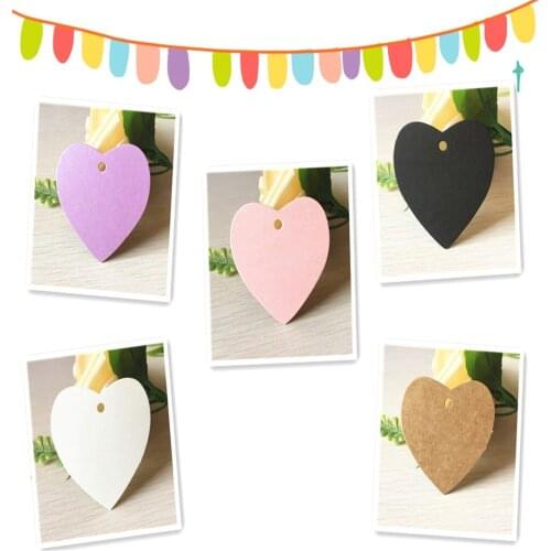 150Pcs/Lot 5.6x5.6cm Romantic Colorful Blank Heart Design Kraft Paper Hanging Price Tag With A Hole For Decoration Display Tags