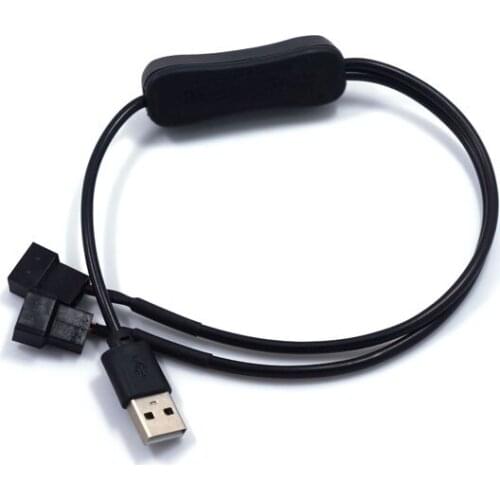 50 PCS USB to 2 x 3/4-Pin PWM 5V USB Sleeved Dual Fan Power Adapter Cable With switch