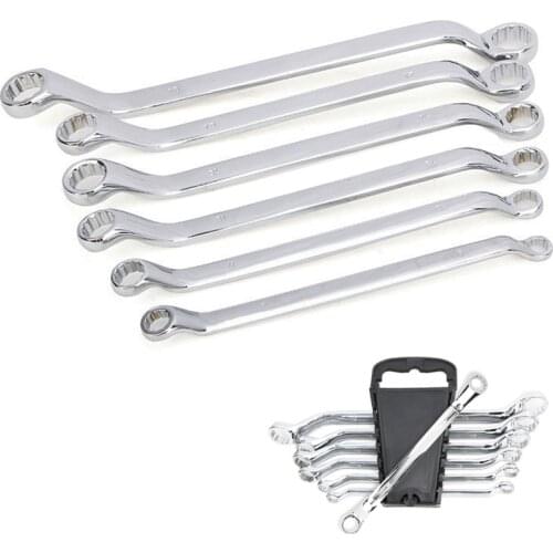 6pc Metric 8-19mm Offset Ring Spanner Garage Workshop Tool Double Ended Dual Head Box End Torque Wrench Combination Set
